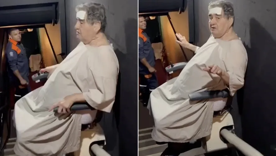 Otávio Augusto repercutiu ao usar um elevador na escada do teatro