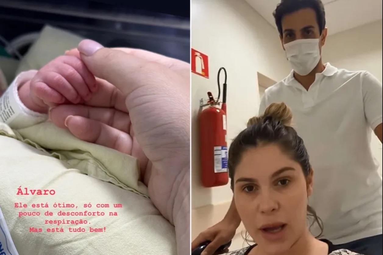 Bárbara Evans relata que um dos gêmeos recém-nascidos está na UTI