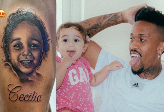 Éder Militão tatua rosto da filha Cecília